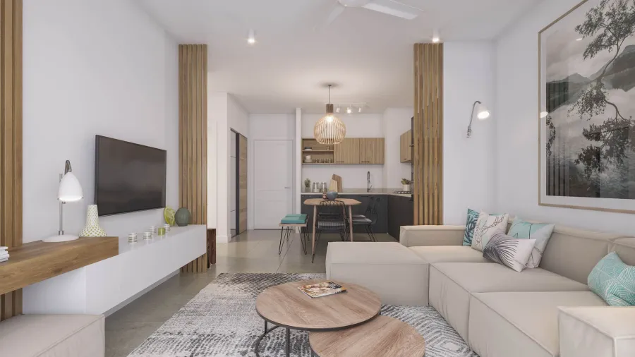 Appartement Indigo, séjour et cuisine